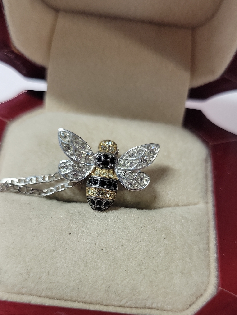 Y2K 925 Bee Pendant Necklace with Clear, Black & Gold Accents
